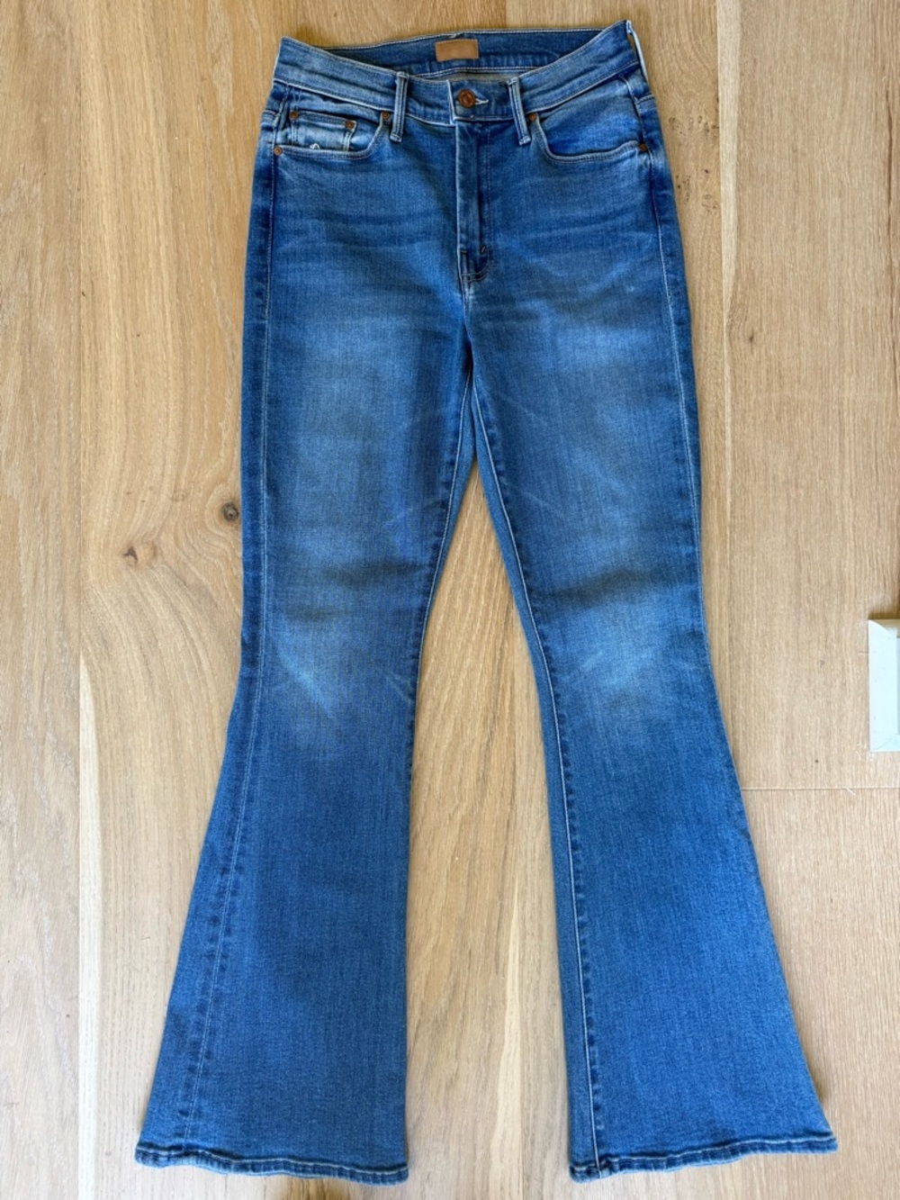 MOTHER Blue Flare Jeans in Mid Wash